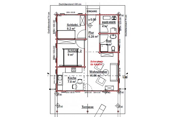 Westerwald barrierefreies Blockhaus, Grundriss 1